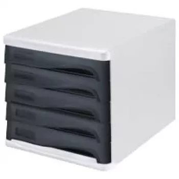Caixa de gavetas helit preta DIN A4 com 5 gavetas (H6129998)