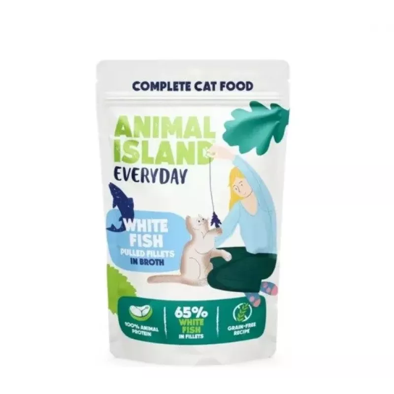 ANIMAL ISLAND peixe branco em caldo comida para gatos monoembalagem 40x85g
