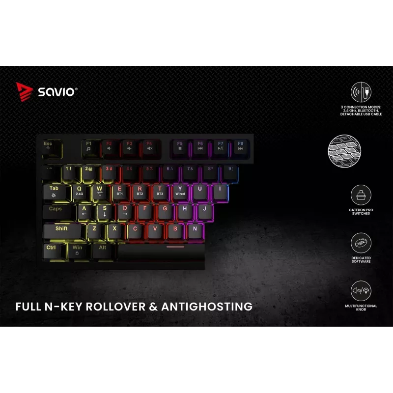 Teclado gaming Savio Phenix SAVGK-RED USB RF Wireless Bluetooth QWERTY