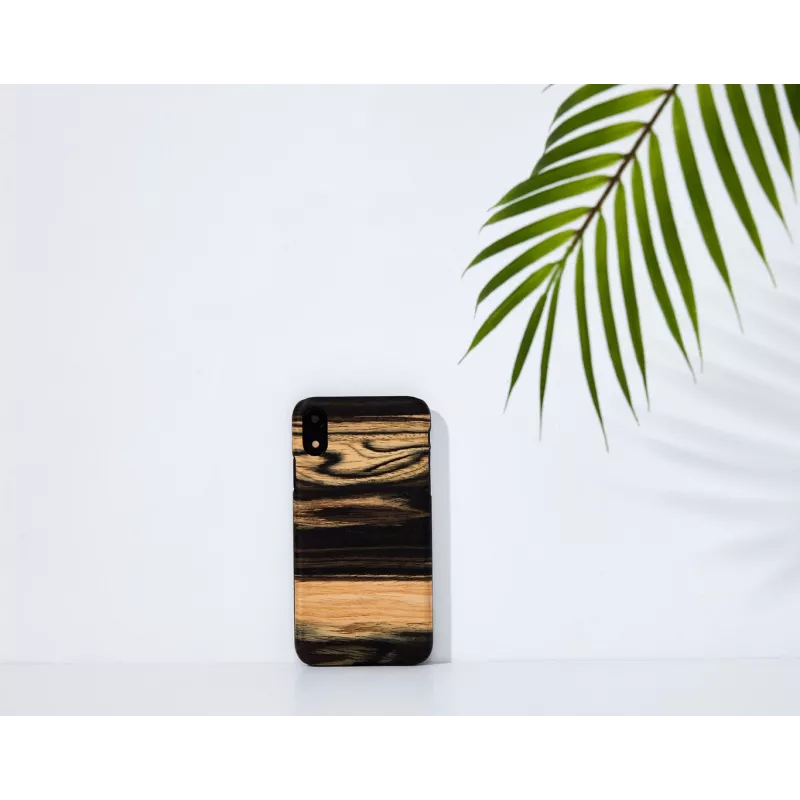 Capa para telemóvel man and wood para iPhone XR — parte traseira em madeira ébano branco, capa protetora