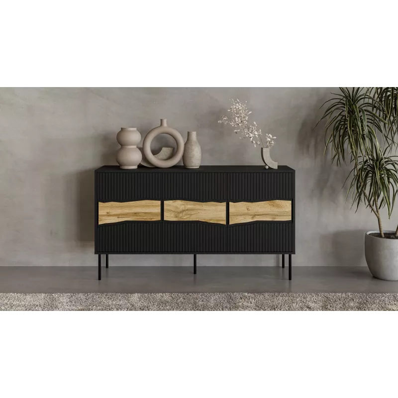 Cama Meble INSERTO 3D cómoda, 143,5x40x80 cm, preta, com LED