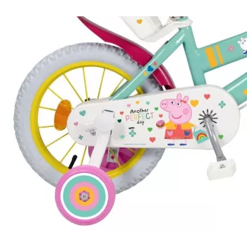 Bicicleta infantil Toimsa Peppa Pig rodas de 14 polegadas, verde, para cerca de 3–5 anos, travões de aro dianteiro e traseiro, pneus de ar