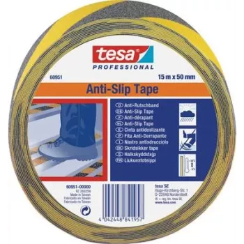 Fita antiderrapante Tesa 60951 preto/amarelo 15 m x 50 mm, fita de aderência de segurança bem visível