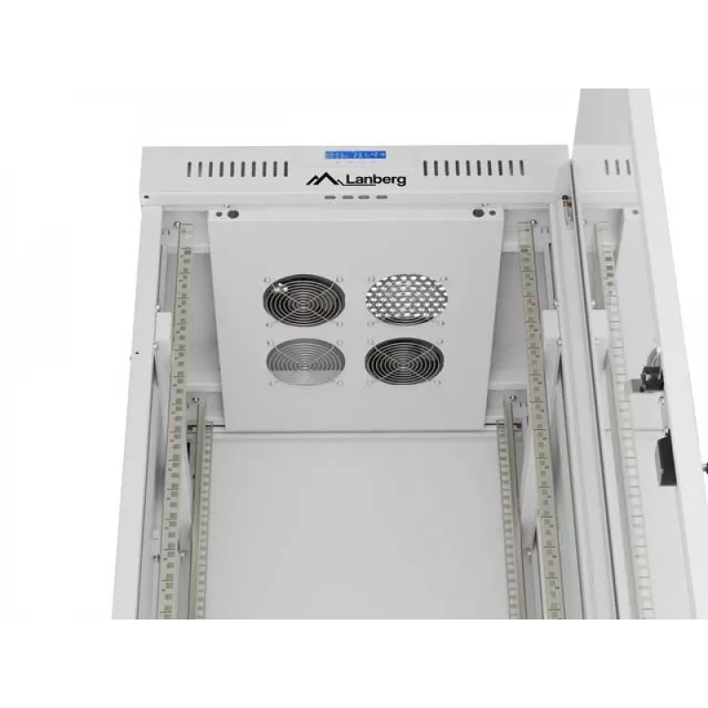 Armário rack de chão LANBERG 19 polegadas 32U 600×600 mm cinzento com portas perfuradas e LCD (embalagem plana)