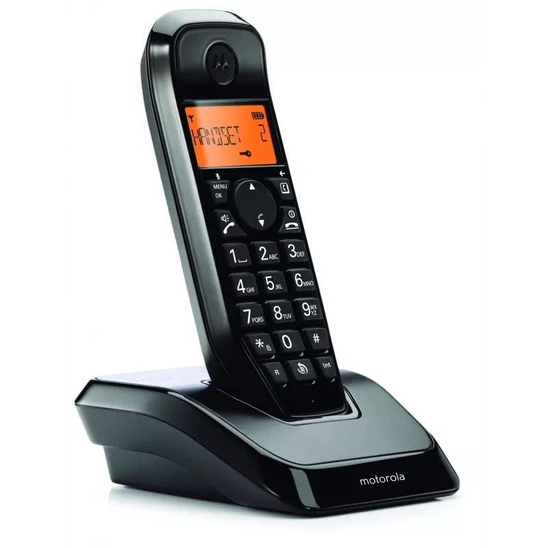 Telefone DECT Motorola S1201 – telefone sem fios, função mãos-livres, identificação de chamadas, agenda com 50 entradas, preto