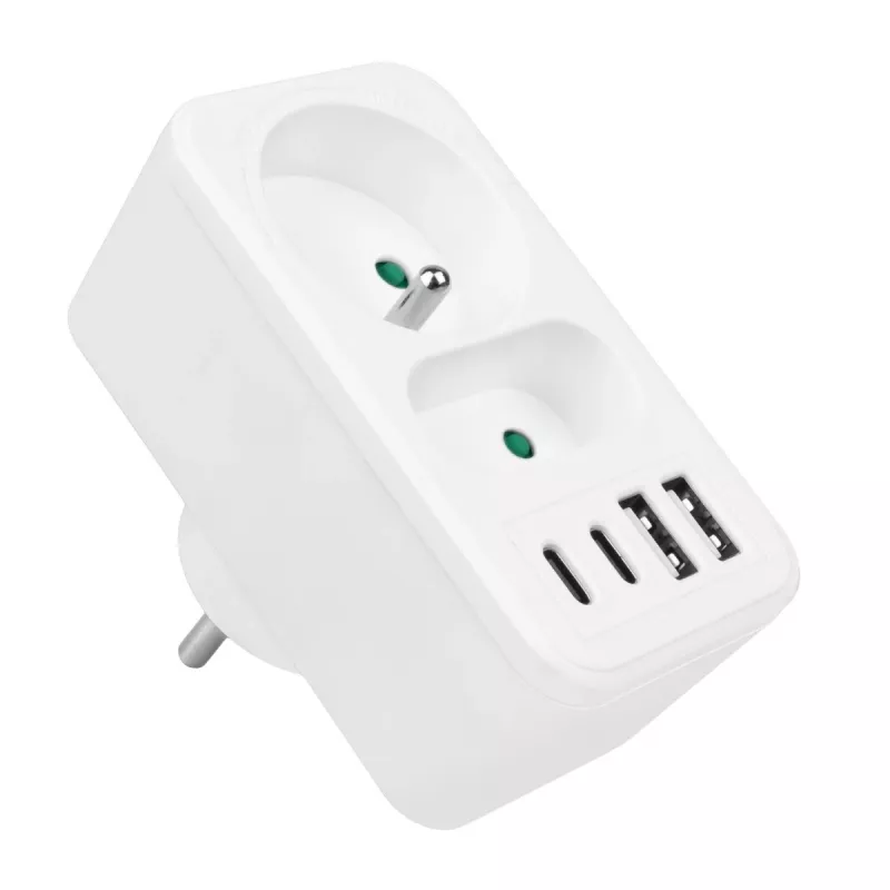 Power Splitter MACLEAN MCE249 F/W – 2 tomadas de rede (16A + 6A) e 4x USB (2x A, 2x C PD 20W)