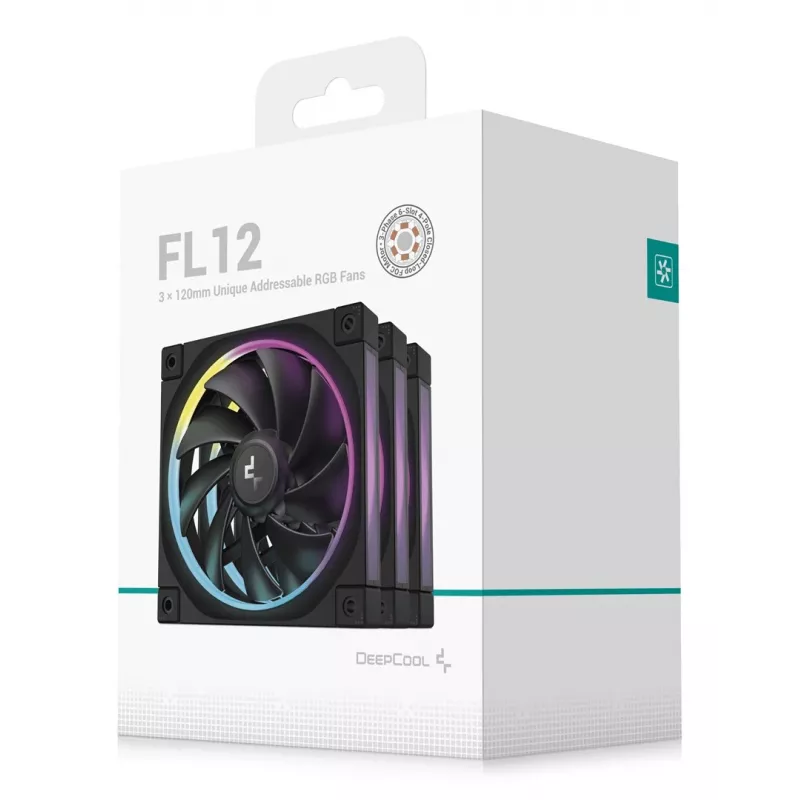 DeepCool FL12 3-in-1 ventoinhas de caixa de 120 mm (3 un.), 500-2150 rpm, rolamento de fluido dinâmico, 32 dB, pretas
