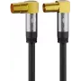 Goobay cabo de antena de TV (tipo 135 dB), blindagem quádrupla, 1 m, preto - banhado a ouro, conector fêmea coaxial 90° > conector macho coaxial 90° (70455)
