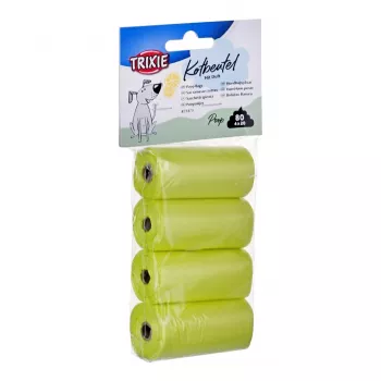 Sacos de dejetos Trixie Lemon Scented M — 20 unid. por rolo, 4 rolos (80 sacos), plástico amarelo