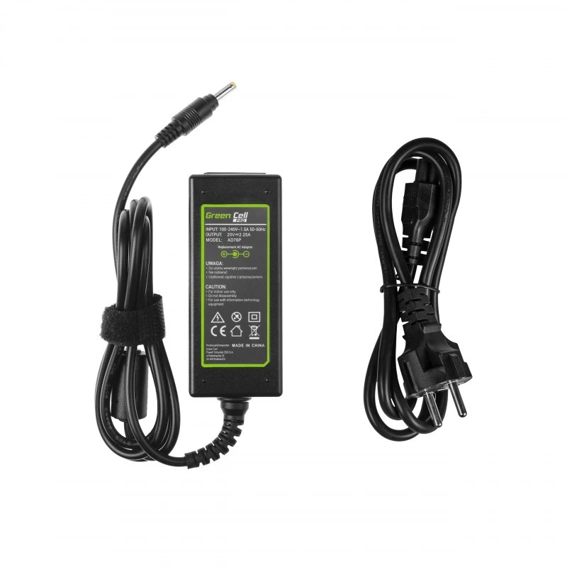 Fonte de alimentação Green Cell AD76P 45W para portáteis Lenovo, 20V 2,25A, AC-DC, entrada 100–240V, preto
