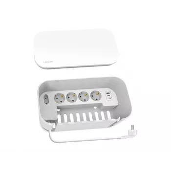 Régua de tomadas LogiLink LPS281U 4 tomadas com segurança 2 USB-A 1 USB-C branca
