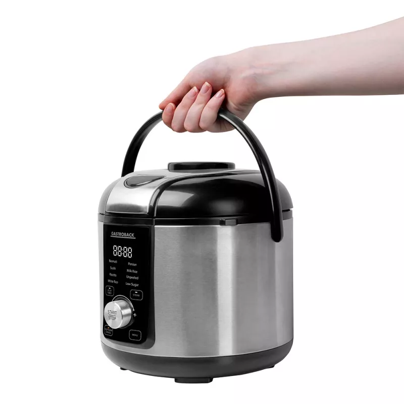 Panela de arroz GASTROBACK Rice Control Low Carb & Steam, 3 L, 450 W, preto/aço inoxidável