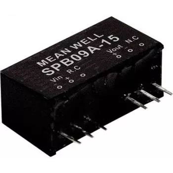 Adaptador de alimentação/inversor Mean Well SPB09C-15 — entrada 36–75 V, saída 15 V, 9 W, RoHS, profundidade 24 mm