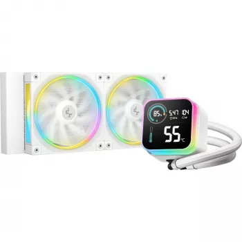 Refrigerador líquido para CPU DeepCool LQ240 White com radiador de alumínio de 240 mm, 2 ventoinhas RGB de 120 mm, tubos de 41 cm