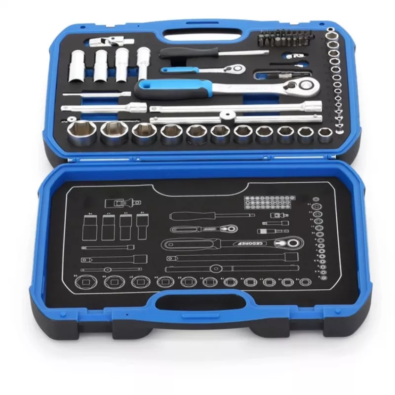 Conjunto de chaves de caixa Gedore 19 BMC 20 — 69 peças, encaixe de 1/4 polegadas e 1/2 polegadas
