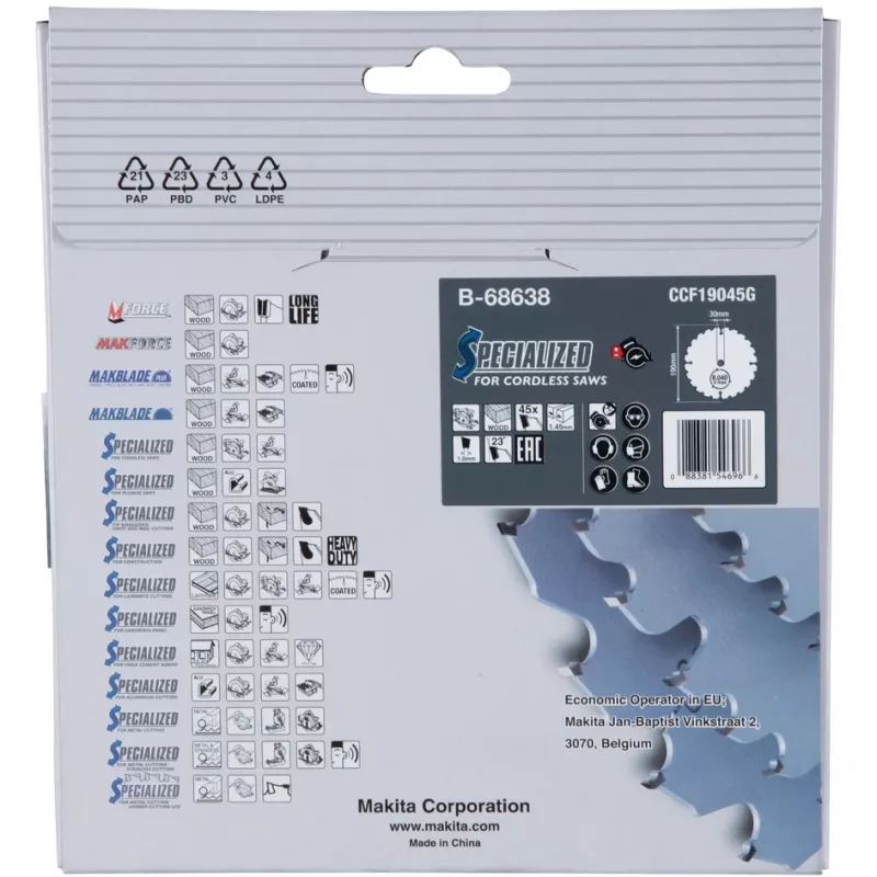 Makita Efficut - Disco de serra circular - para madeira, metal - 190 mm - 45 dentes (B-68638)