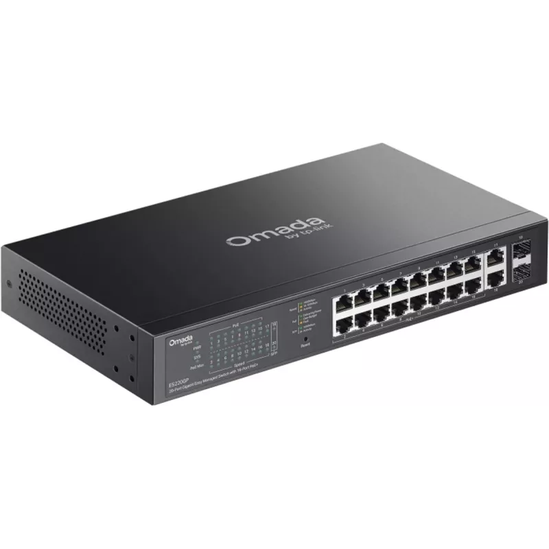 Switch de rede TP-LINK OMADA ES220GP Managed 18x Gigabit (10/100/1000) com suporte PoE+