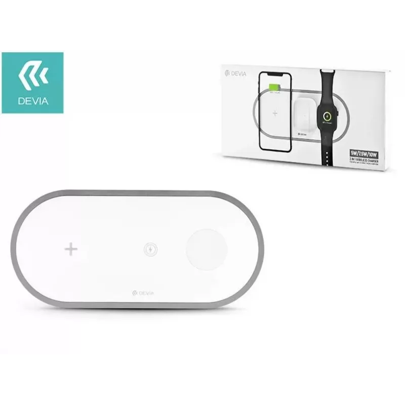 Carregador sem fios 3-em-1 Devia V4 10W — para smartphone, Apple Watch, auscultadores