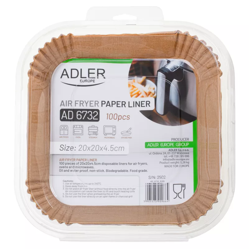 Formas de papel Adler AD 6732, 20 cm, 100 unid. — formas descartáveis para forno e grelhador