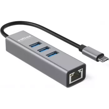 Adaptador ROLINE USB Type-C - Gigabit Ethernet + hub 3x - Digital/Dados (12.02.1127)