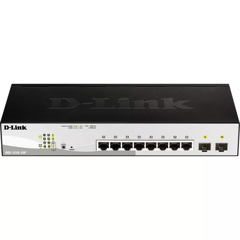 D-Link DGS-1210-10P Managed L2 Gigabit Ethernet (10/100/1000) Power over Ethernet (PoE) 1U preto