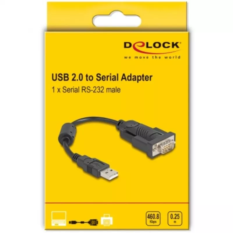 Adaptador DeLOCK USB 2.0 Type-A para série RS-232 D-Sub 9 pinos macho 0,25 m