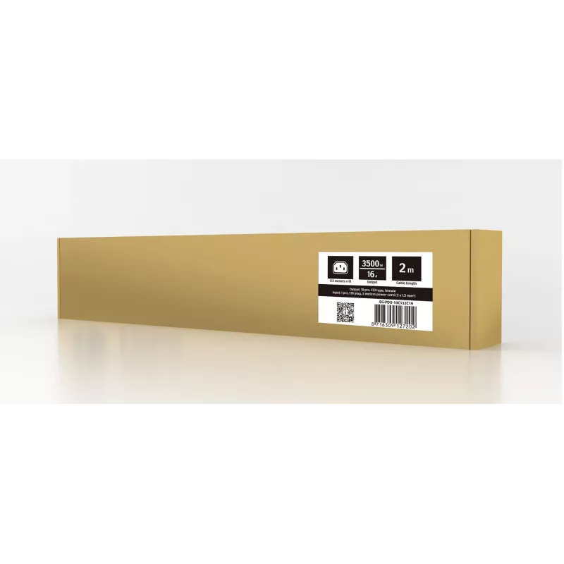 Unidade de distribuição de energia GEMBIRD EG-PDU-10C132C19 — 10x tomadas C13, rack 1HE, entrada C19 16A, cabo de 2 m, 3500 W