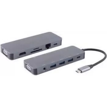 shiverpeaks ®-BASIC-S--USB-DOCK--Estação de acoplamento multiporta USB-C, 11 em 1, HDMI, VGA, PD, hub, SD, LAN, AUX (BS14-05028)