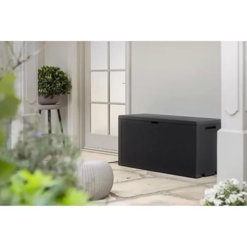 Caixa de arrumação exterior Keter 249722 270 L, resistente às intempéries, grafite, retangular 1180×440×580 mm
