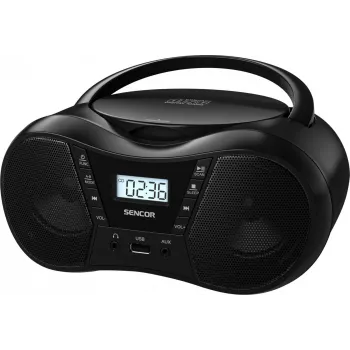 Boombox SENCOR SPT2300BK — leitor de CD, MP3, USB, Bluetooth 5.1, FM, AUX, 4 W, a pilhas/ligado à corrente