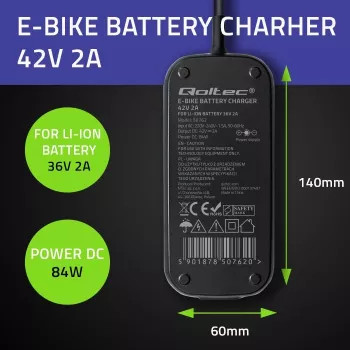 Carregador QOLTEC para e-bike Bosch 50762 36V/42V 2A