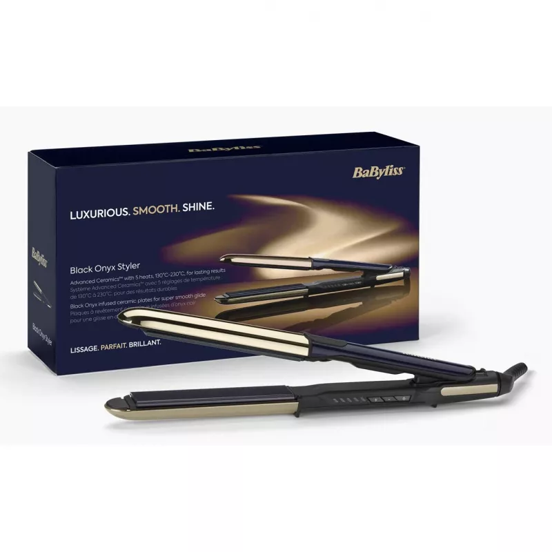 Alisador de cabelo BABYLISS ST484E — placas de cerâmica, tecnologia Warm, 230 V, cabo de 3,3 m, preto/dourado