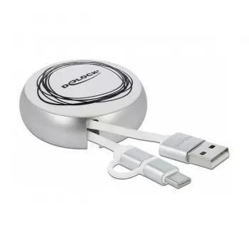 Cabo enrolável DeLOCK USB 2.0 2 em 1 Type-A para Micro-B e USB-C™