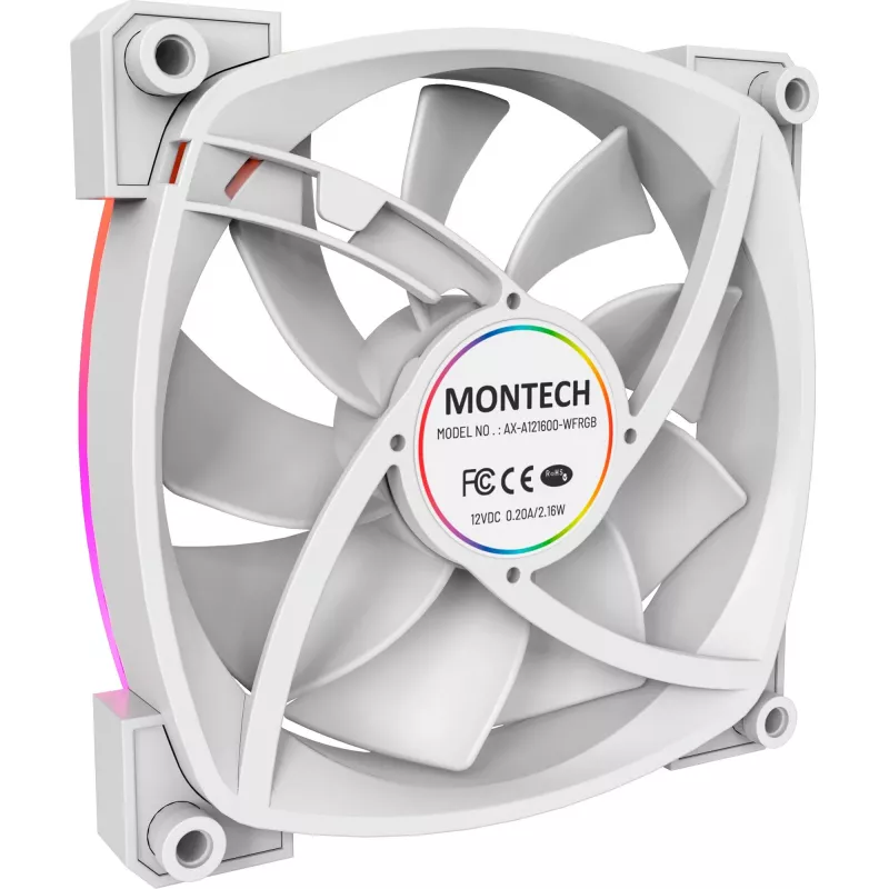 Ventoinha de caixa Montech AX120 120mm PWM ARGB, pack de 3, branco