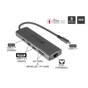 Alcasa HUB-C001A Hub de interface USB Type-C 5000 Mbit/s antracite