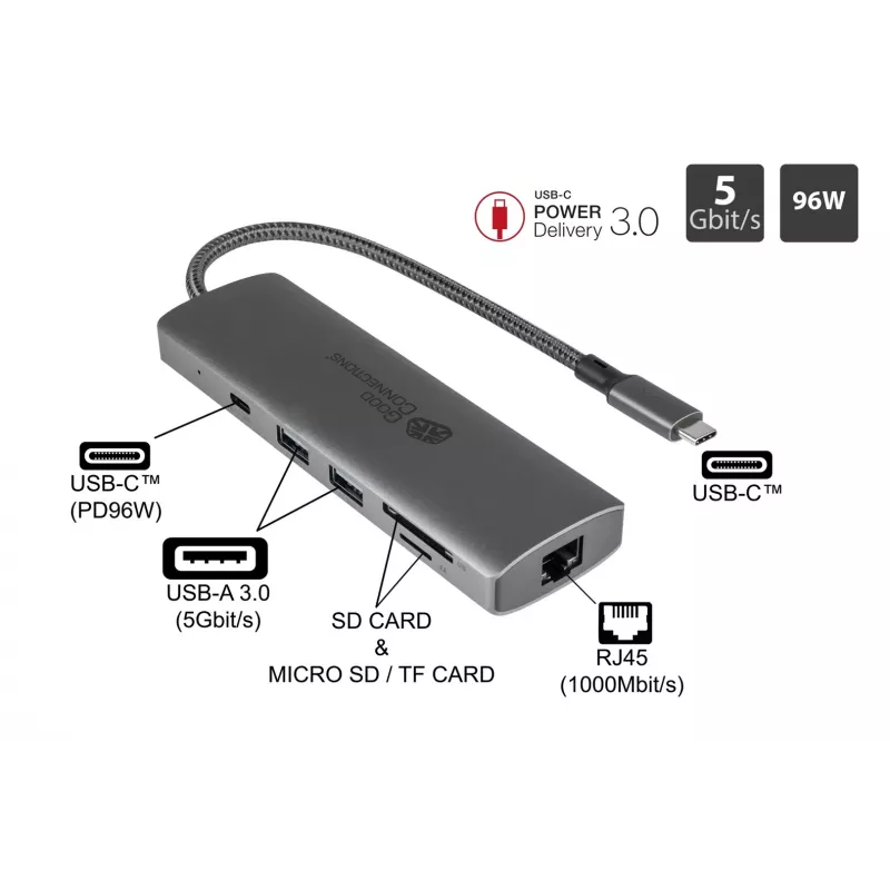 Alcasa HUB-C001A Hub de interface USB Type-C 5000 Mbit/s antracite