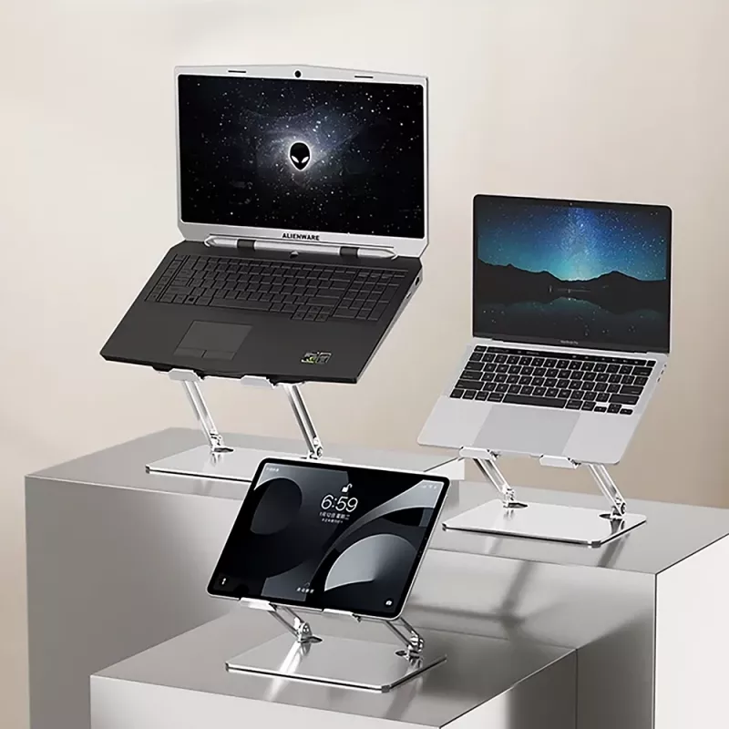 Suporte para portátil MEDIA-TECH MT2661 — de altura ajustável, design dobrável em alumínio para portáteis até 17 polegadas