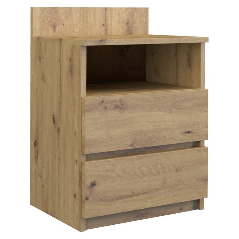Mesa de cabeceira top e shop M1 ARTISAN, acabamento carvalho, 2 gavetas, 400×320×590 mm