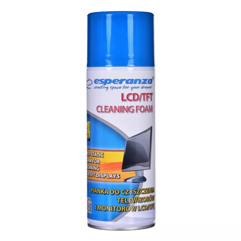 Espuma de limpeza de equipamentos ESPERANZA ES119 — 400 ml para ecrãs LCD/TFT/Plasma, multicolor