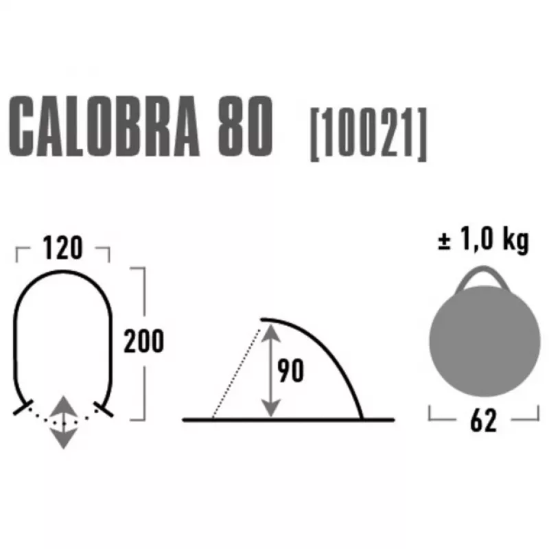 Tenda de cúpula/iglu High Peak Calobra 80 — Cinzento, 2000×1200×900 mm, chão em poliéster, hastes de fibra de vidro
