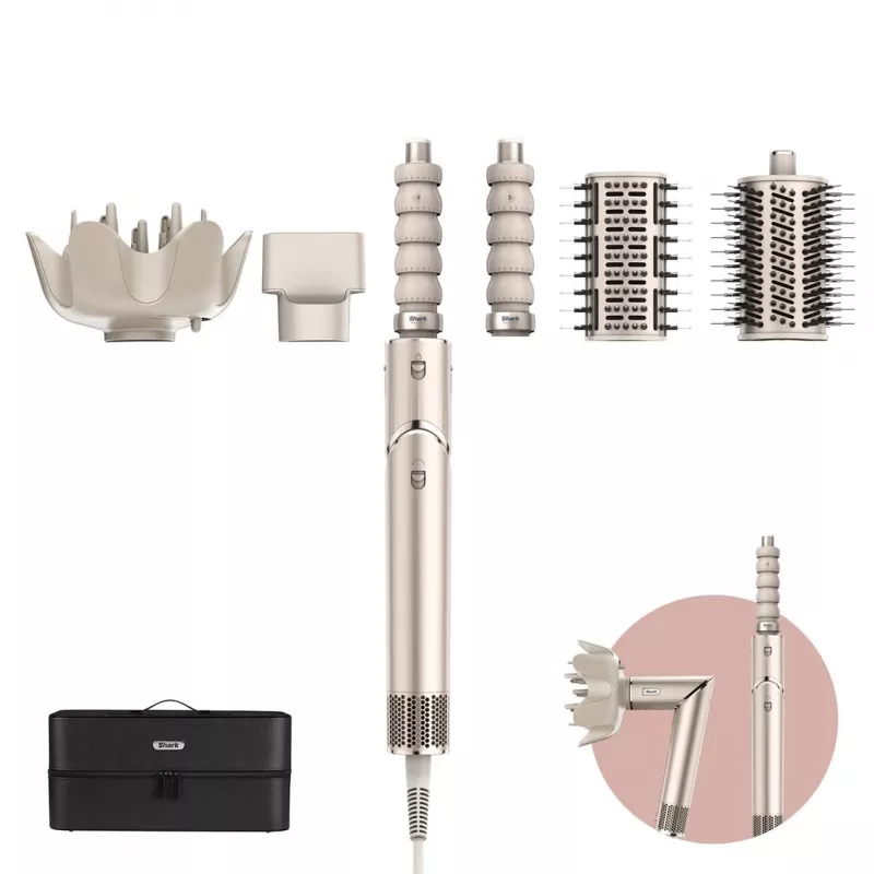 Shark FlexStyle 5-em-1 Air Styler e secador de cabelo com modeladores automáticos, escova plana, escova oval, bocal, difusor, bolsa de armazenamento, sem danos térmicos