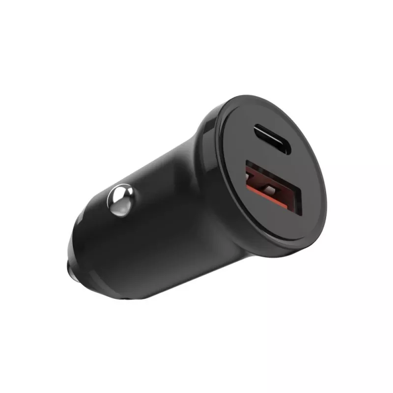 Carregador de automóvel FIXED FIXCC20N-CU-BK — conectores USB-C e USB-A, potência de saída 20 W, adaptador de automóvel compacto