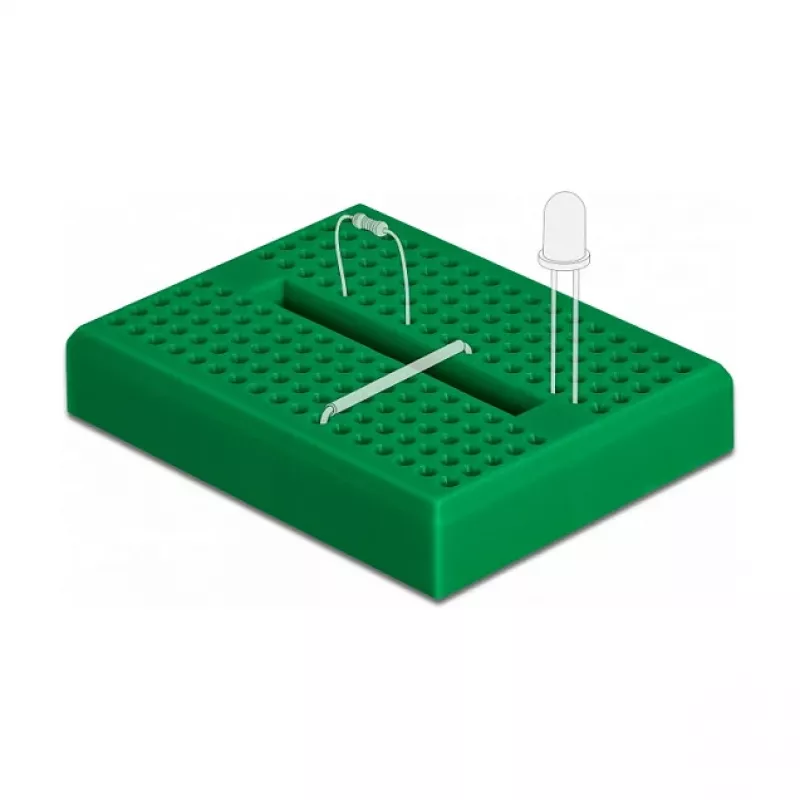 Breadboard DELOCK 18321 — placa de ensaio sem soldadura, plástico, 36×46×10 mm, verde