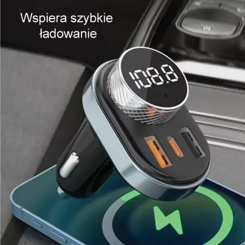 Sistema mãos-livres Awei C-843 Bluetooth 5.0 com transmissor FM, ligações USB e USB-C