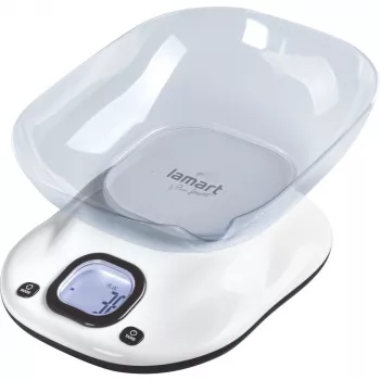 Balança de cozinha LAMART LT7073 — controlo tátil, LCD grande, taça removível, seleção de unidades (g/ml/lb:oz), pilha AAA