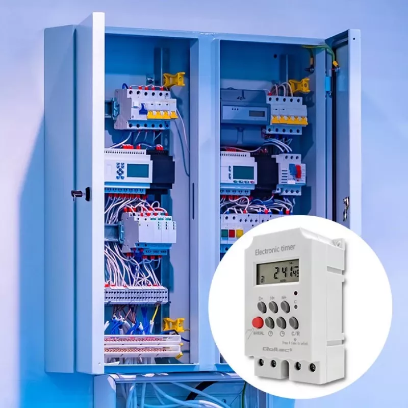 Temporizador eletrónico para calha DIN QOLTEC PC0629 — alimentação 24V, saída 16A