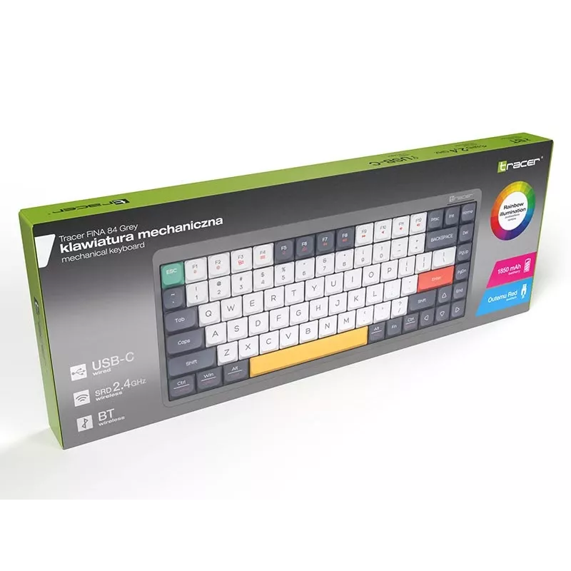 Teclado mecânico Tracer FINA 84 cinzento (Outemu Red Switch) TRAKLA47279