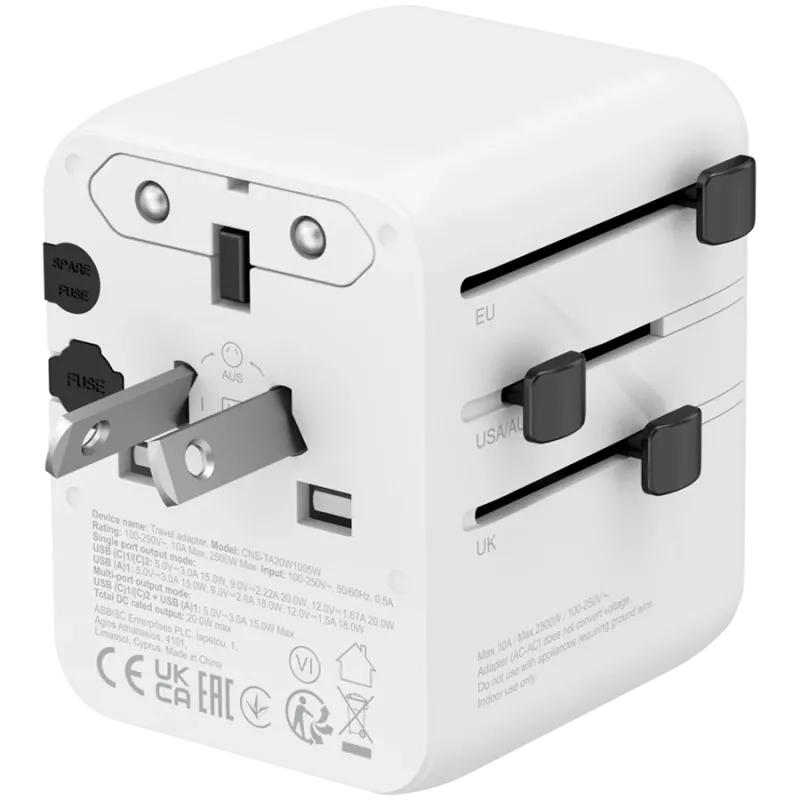 Adaptador de viagem CANYON OnTour 20 EU/UK/US/AUS 20W branco