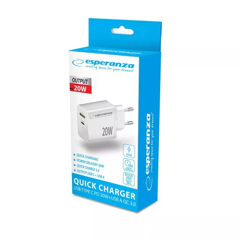 Carregador de parede Esperanza EZC105W 20W branco