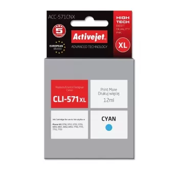Tinteiro Activejet ACC-571CNX (substituto para Canon CLI-571XLC; Supreme; 12 ml; ciano)